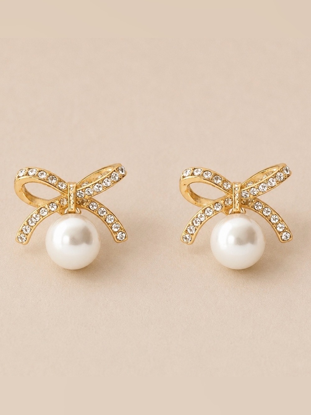 Crystal Bow & Pearl Earrings (5516)